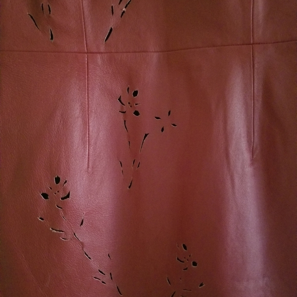 Red Faux Leather Dress with Appliques, V-Neck, Fully Lined Size 4, Styleworks - Picture 2 of 8